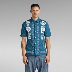 G-Star Men's Teal Graphic Button Down Shirt